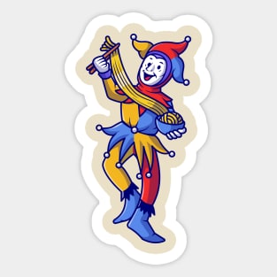 Cute Clown Eating Ramen Noodle Cartoon Sticker